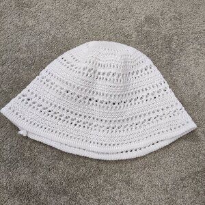 Women's Crochet Bucket Hat Summer Beach White Cottagecore Bohemian NEW